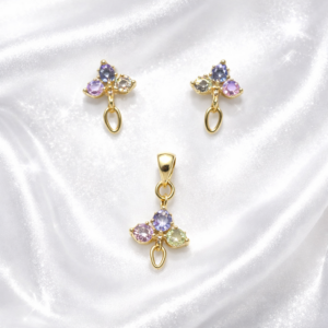 XP006-10K Gold Plated Floral Crystal Jewelry Set – Pendant & Stud Earrings