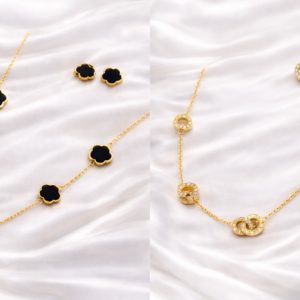 XP001-10K Gold Plated Clover & Crystal Jewelry Set