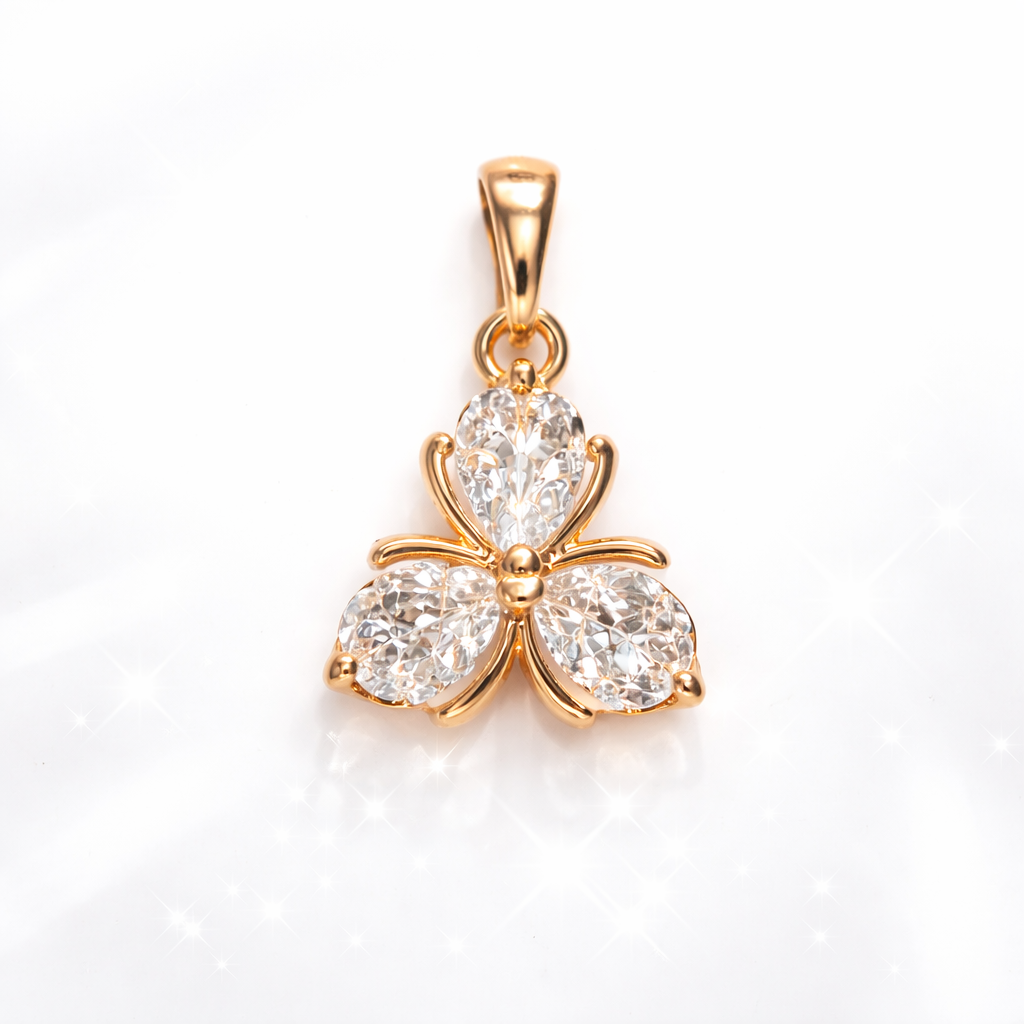 XP007-10K Gold Plated Butterfly Crystal Jewelry Set – Pendant & Stud Earrings - Image 3