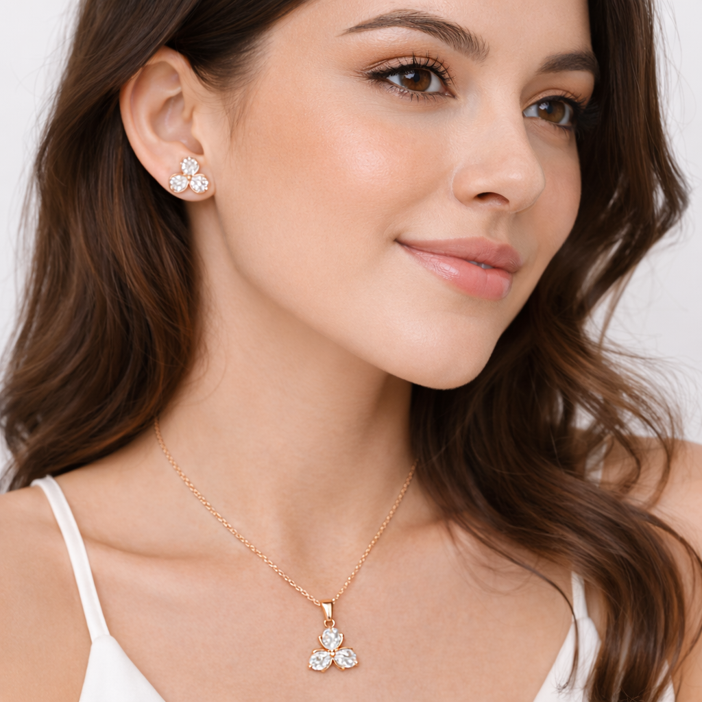 XP007-10K Gold Plated Butterfly Crystal Jewelry Set – Pendant & Stud Earrings - Image 2