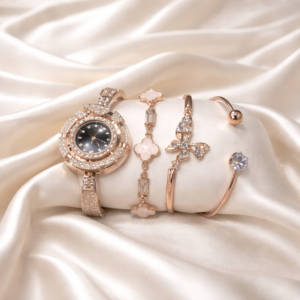 CORAL21-Rose Gold Watch & Bracelet Set for Women