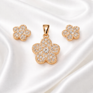 XP009-10K Gold Plated floral pendant & earrings set