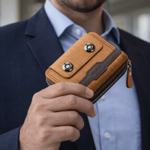 MBW015-Men’s Compact Zip Wallet with Snap Closure