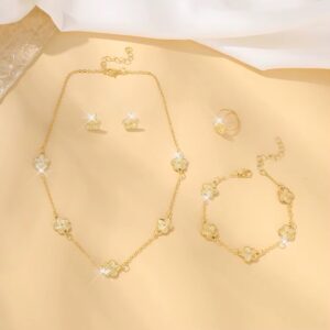 Jewelry Set Bracelet Necklace Earrings Women's Clover {JW995}